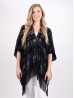 Sheer Velvet Ink Print Cape W/ Fringes